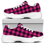 Hot Pink And Black Buffalo Check Print White Chunky Shoes