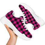 Hot Pink And Black Buffalo Check Print White Chunky Shoes