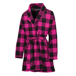 Hot Pink And Black Buffalo Check Print Women's Bathrobe