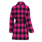 Hot Pink And Black Buffalo Check Print Women's Bathrobe