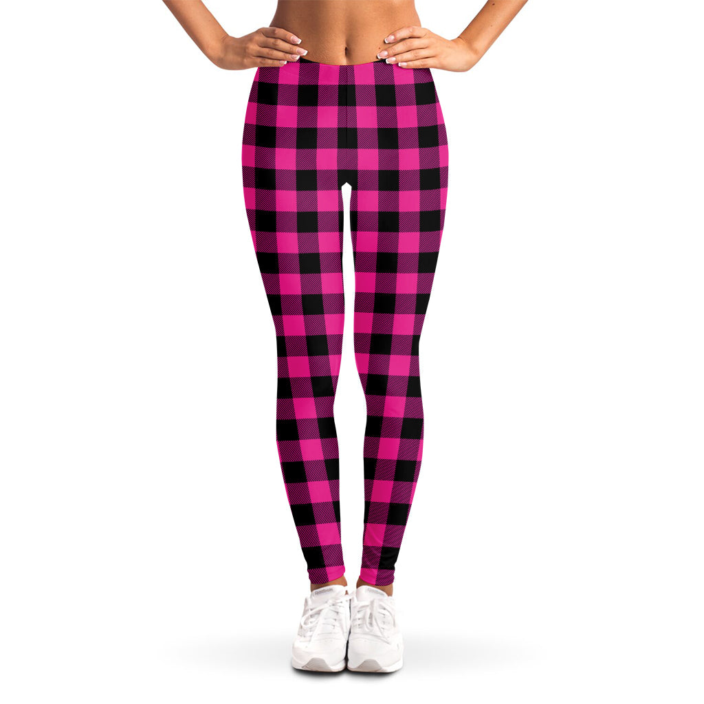 Hot Pink And Black Buffalo Check Print Women's Leggings