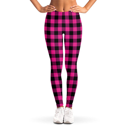 Hot Pink And Black Buffalo Check Print Women's Leggings