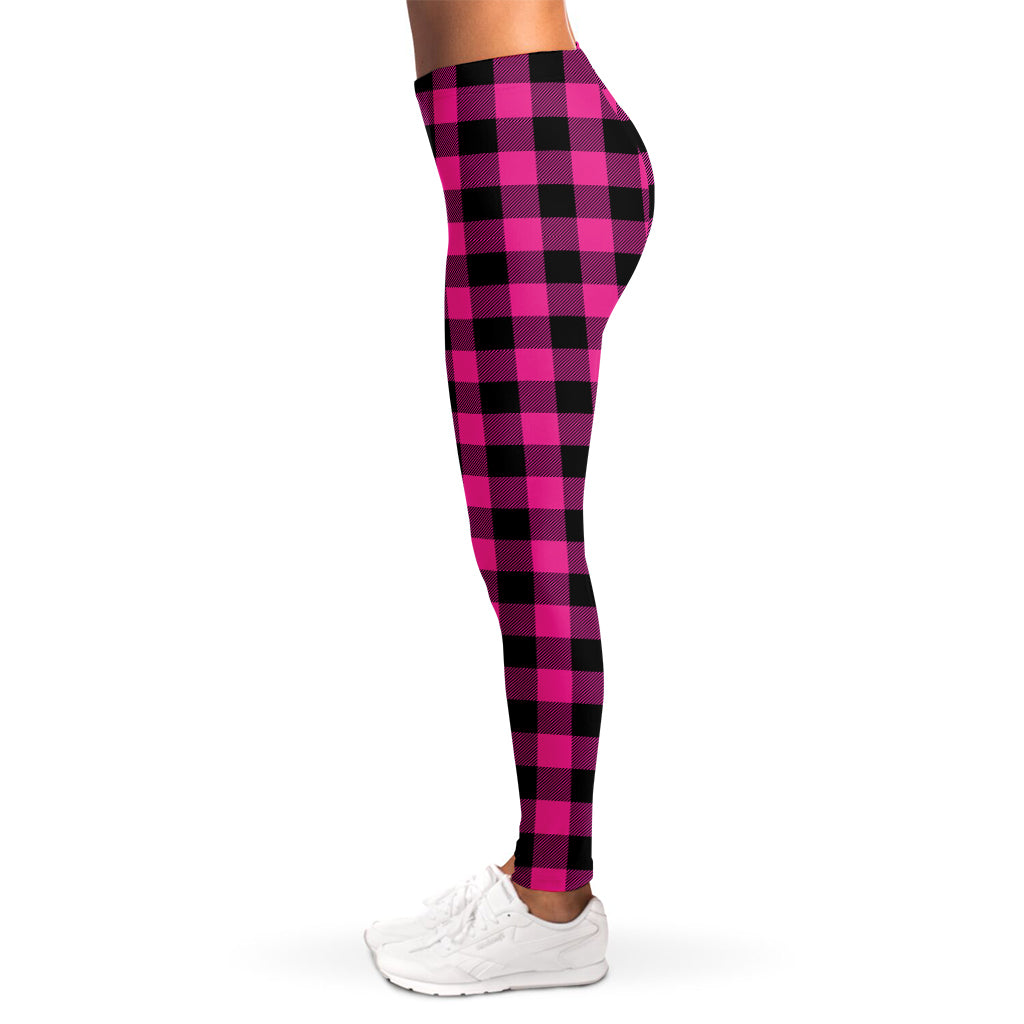 Hot Pink And Black Buffalo Check Print Women's Leggings