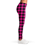 Hot Pink And Black Buffalo Check Print Women's Leggings