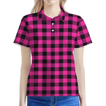 Hot Pink And Black Buffalo Check Print Women's Polo Shirt