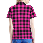 Hot Pink And Black Buffalo Check Print Women's Polo Shirt