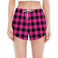 Hot Pink And Black Buffalo Check Print Women's Split Running Shorts