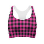 Hot Pink And Black Buffalo Check Print Women's Sports Bra