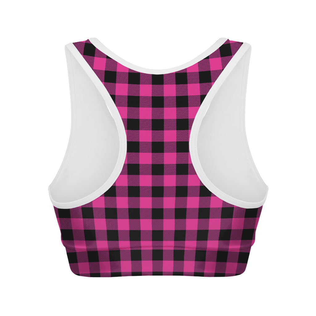 Hot Pink And Black Buffalo Check Print Women's Sports Bra