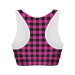 Hot Pink And Black Buffalo Check Print Women's Sports Bra
