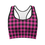 Hot Pink And Black Buffalo Check Print Women's Sports Bra