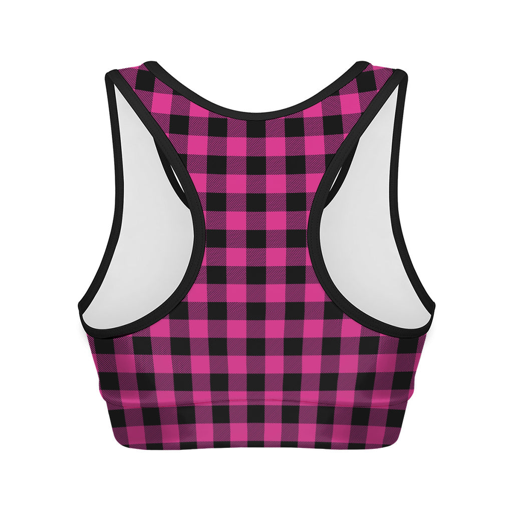 Hot Pink And Black Buffalo Check Print Women's Sports Bra