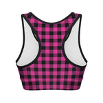 Hot Pink And Black Buffalo Check Print Women's Sports Bra
