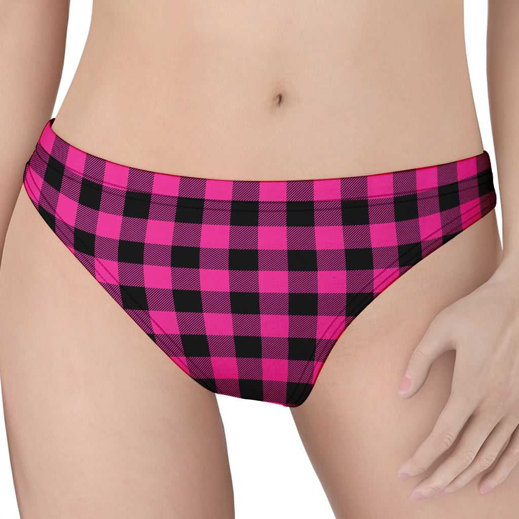 Hot Pink And Black Buffalo Check Print Women's Thong