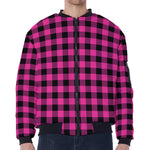 Hot Pink And Black Buffalo Check Print Zip Sleeve Bomber Jacket