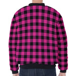 Hot Pink And Black Buffalo Check Print Zip Sleeve Bomber Jacket