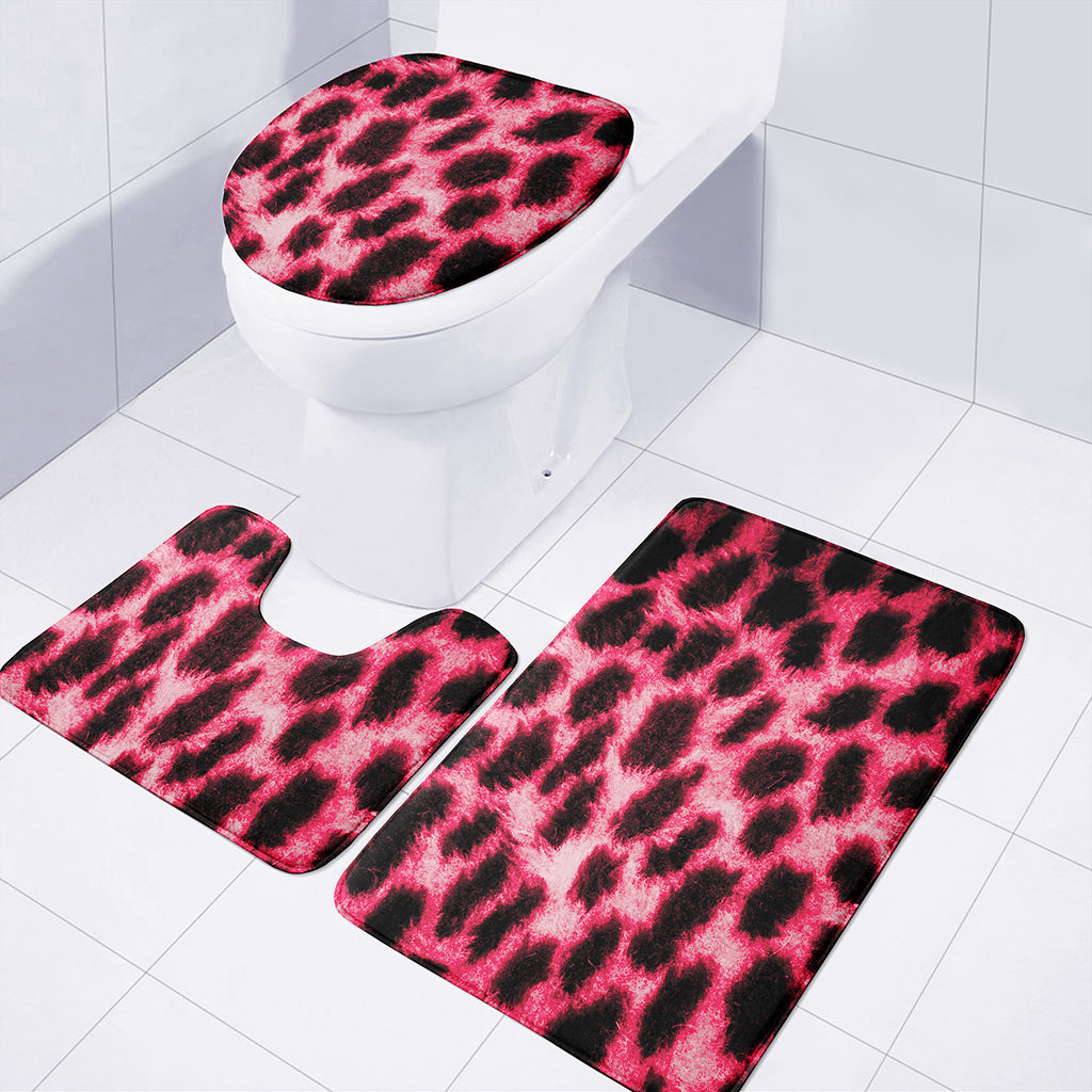 Hot Pink And Black Cheetah Print 3 Piece Bath Mat Set