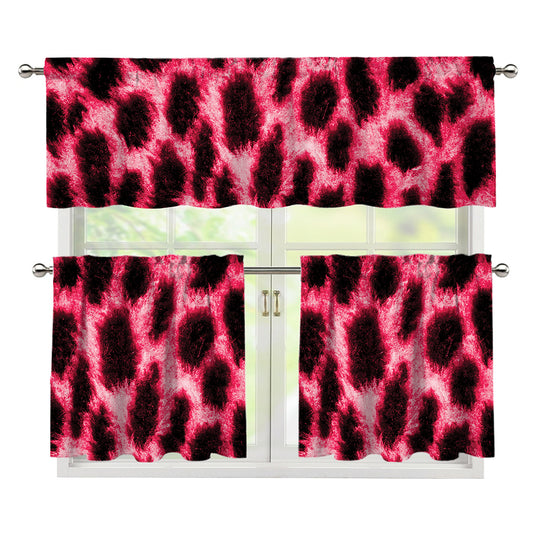 Hot Pink And Black Cheetah Print 3 Piece Kitchen Curtains