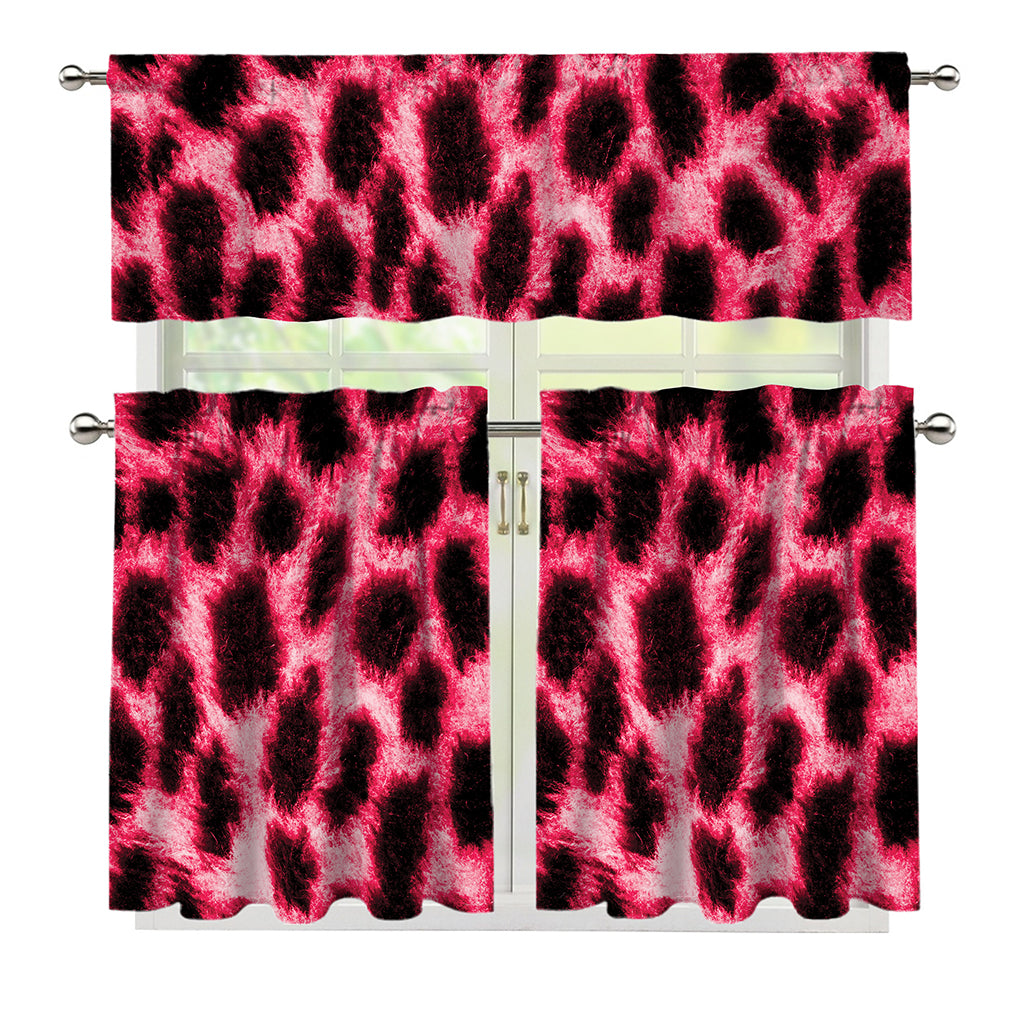Hot Pink And Black Cheetah Print 3 Piece Kitchen Curtains