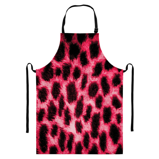 Hot Pink And Black Cheetah Print Bib Apron With Pocket