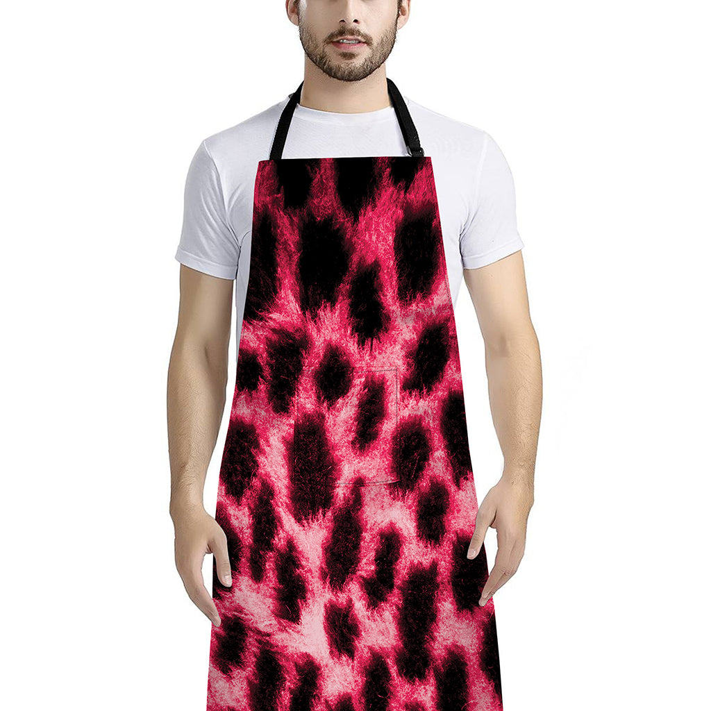 Hot Pink And Black Cheetah Print Bib Apron With Pocket