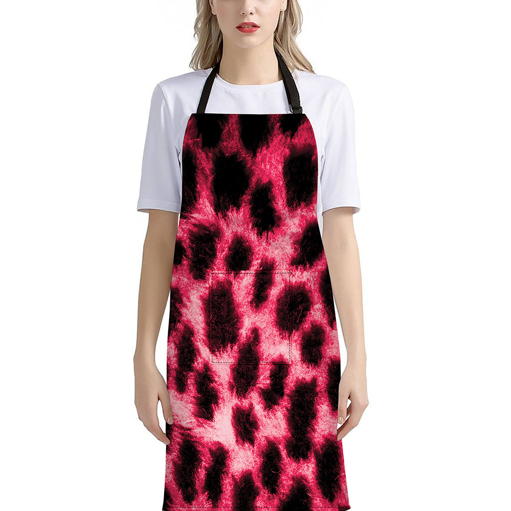 Hot Pink And Black Cheetah Print Bib Apron With Pocket