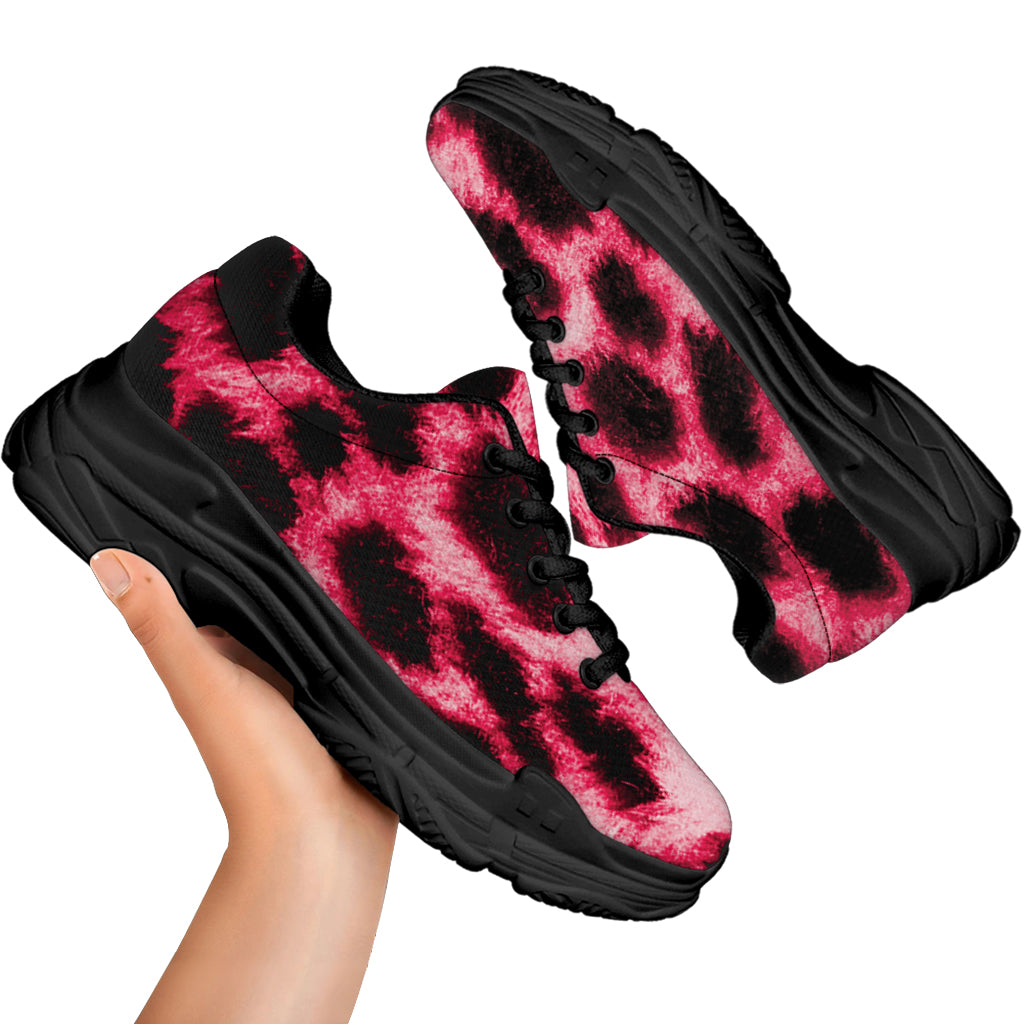 Hot Pink And Black Cheetah Print Black Chunky Shoes