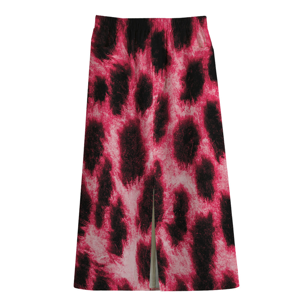 Hot Pink And Black Cheetah Print Cotton Front Slit Maxi Skirt