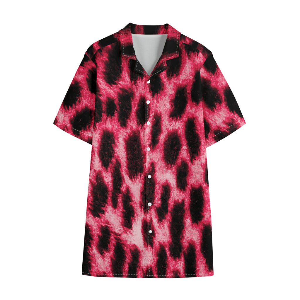 Hot Pink And Black Cheetah Print Cotton Hawaiian Shirt