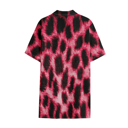 Hot Pink And Black Cheetah Print Cotton Hawaiian Shirt