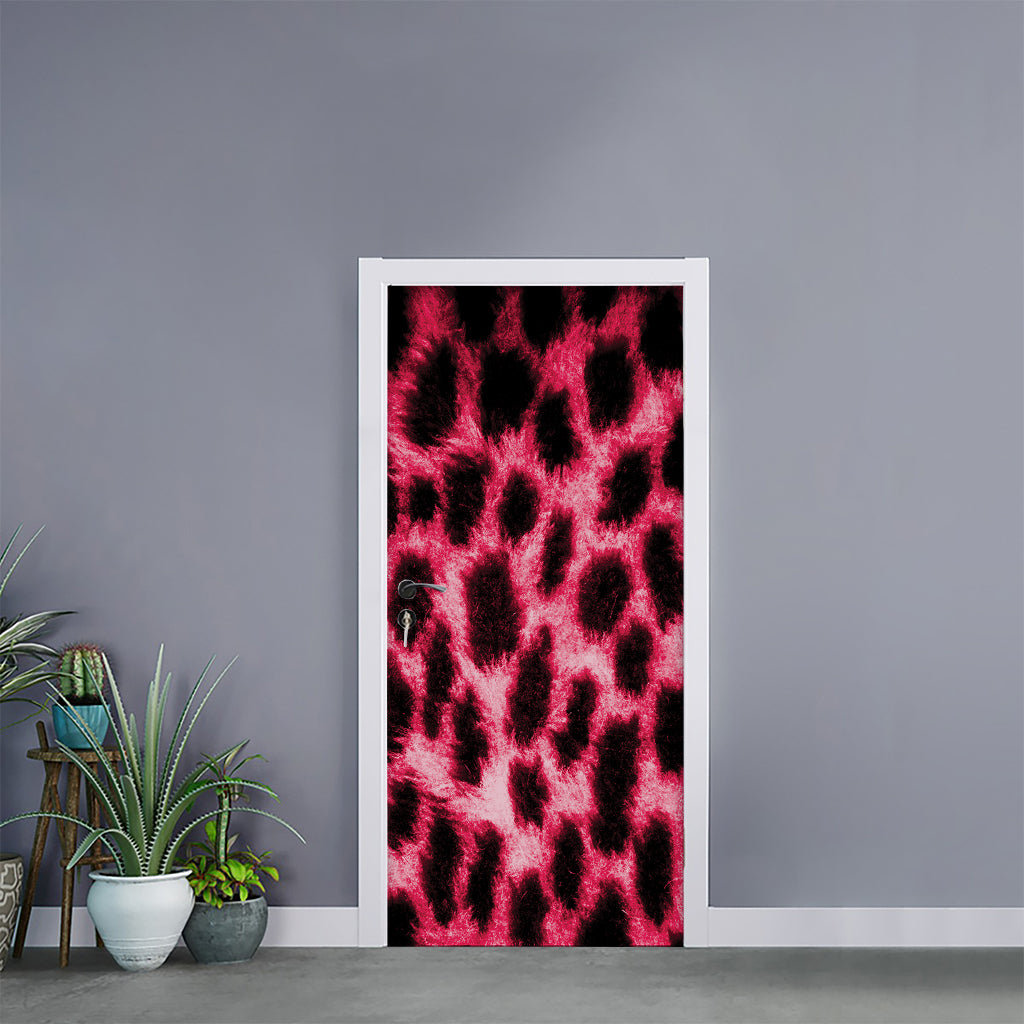 Hot Pink And Black Cheetah Print Door Sticker