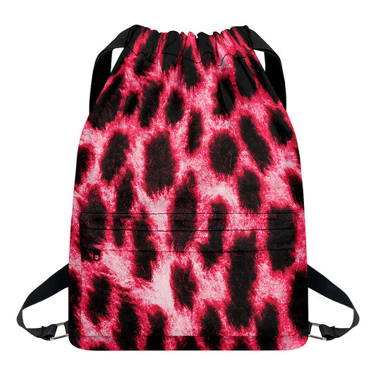 Hot Pink And Black Cheetah Print Drawstring Backpack
