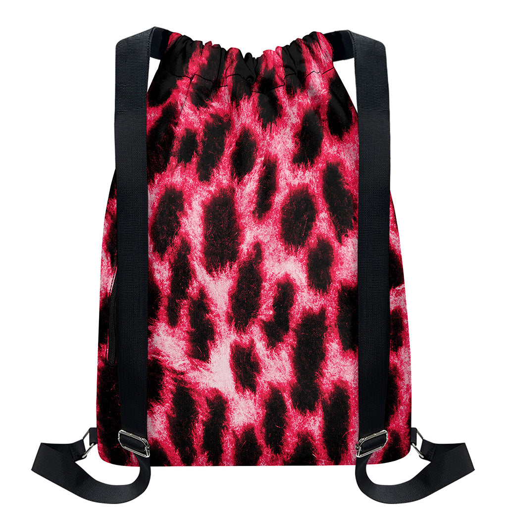 Hot Pink And Black Cheetah Print Drawstring Backpack
