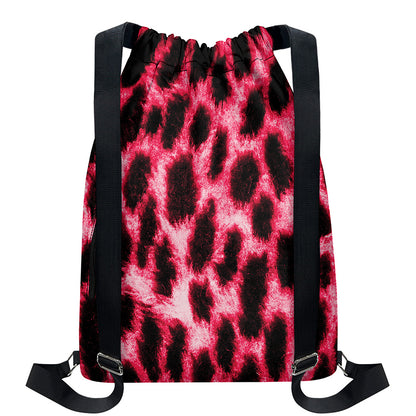 Hot Pink And Black Cheetah Print Drawstring Backpack