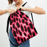 Hot Pink And Black Cheetah Print Drawstring Backpack