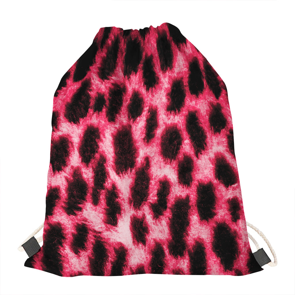 Hot Pink And Black Cheetah Print Drawstring Bag