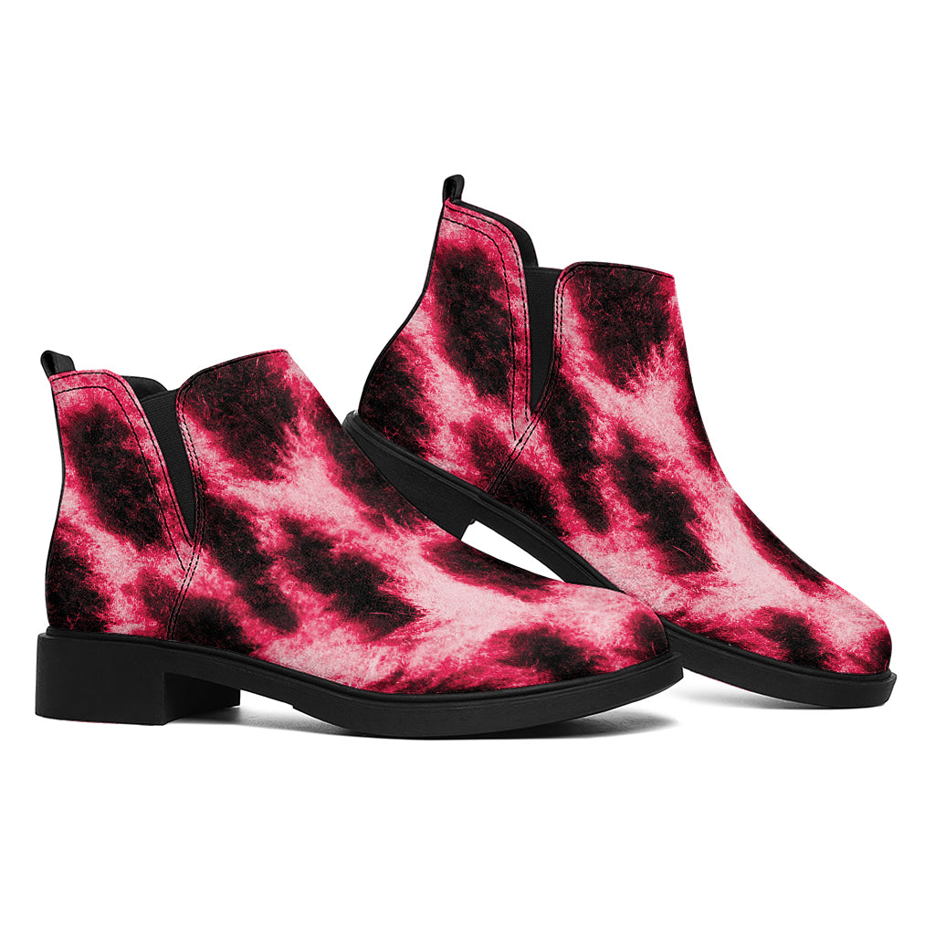 Hot Pink And Black Cheetah Print Flat Ankle Boots