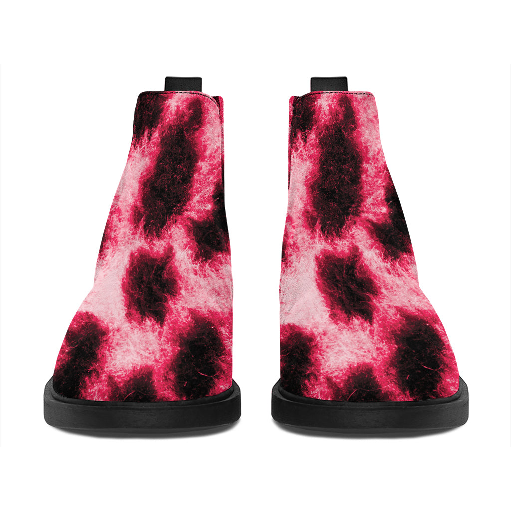 Hot Pink And Black Cheetah Print Flat Ankle Boots