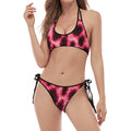 Hot Pink And Black Cheetah Print Halter Scoop Tie Side Bikini