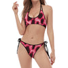 Hot Pink And Black Cheetah Print Halter Scoop Tie Side Bikini