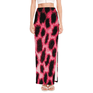 Hot Pink And Black Cheetah Print High Slit Maxi Skirt