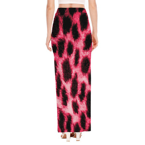 Hot Pink And Black Cheetah Print High Slit Maxi Skirt