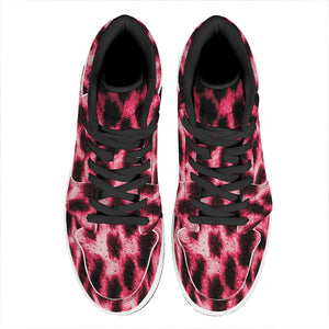 Hot Pink And Black Cheetah Print High Top Leather Sneakers