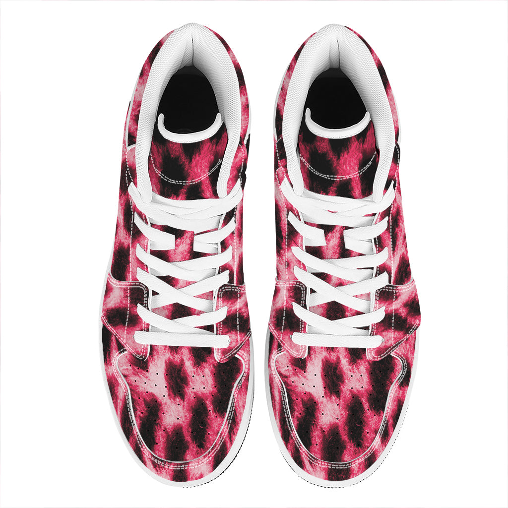 Hot Pink And Black Cheetah Print High Top Leather Sneakers