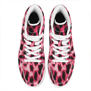 Hot Pink And Black Cheetah Print High Top Leather Sneakers