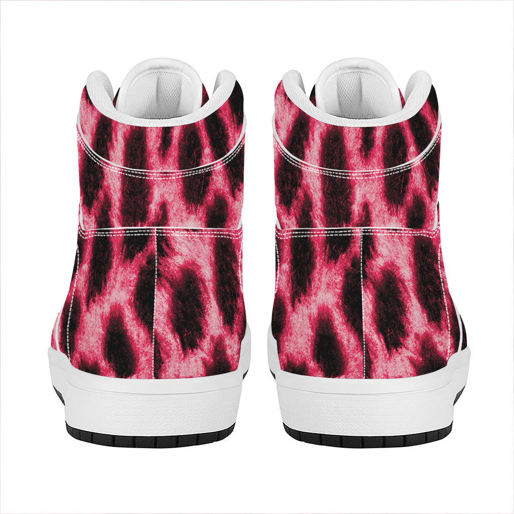 Hot Pink And Black Cheetah Print High Top Leather Sneakers