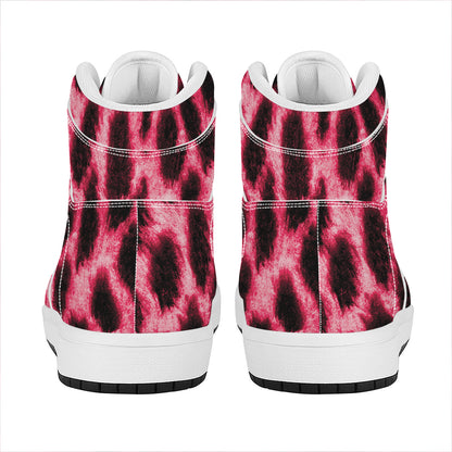 Hot Pink And Black Cheetah Print High Top Leather Sneakers