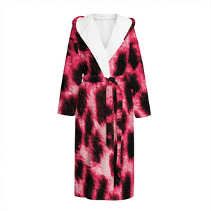 Hot Pink And Black Cheetah Print Hooded Bathrobe