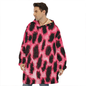 Hot Pink And Black Cheetah Print Hoodie Blanket