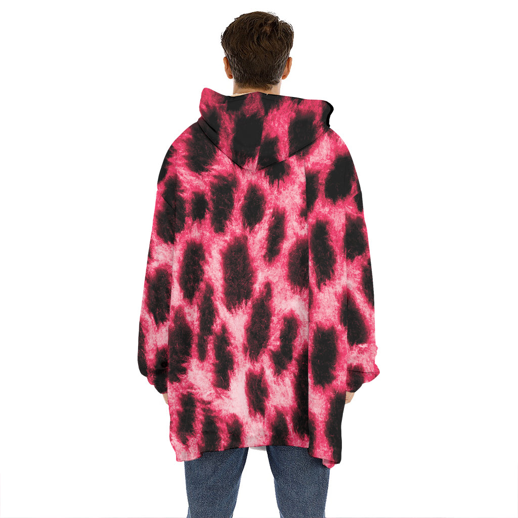 Hot Pink And Black Cheetah Print Hoodie Blanket